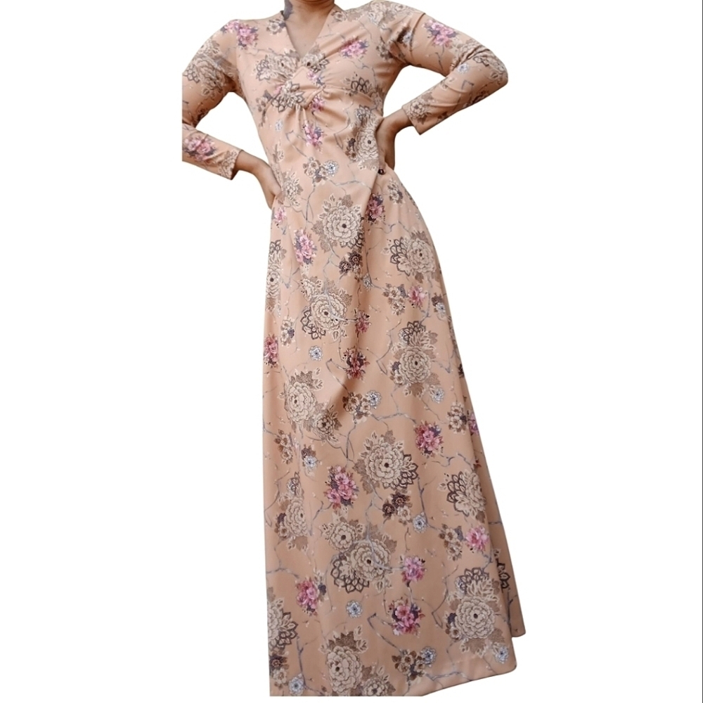 Vintage Mary Lane Champagne Floral Prairie Dress Small - Picture 2 of 3